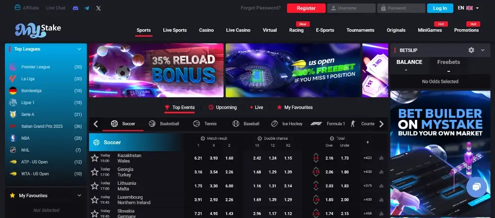 MyStake sports homepage