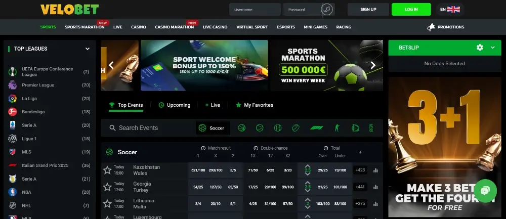 Velobet sports homepage